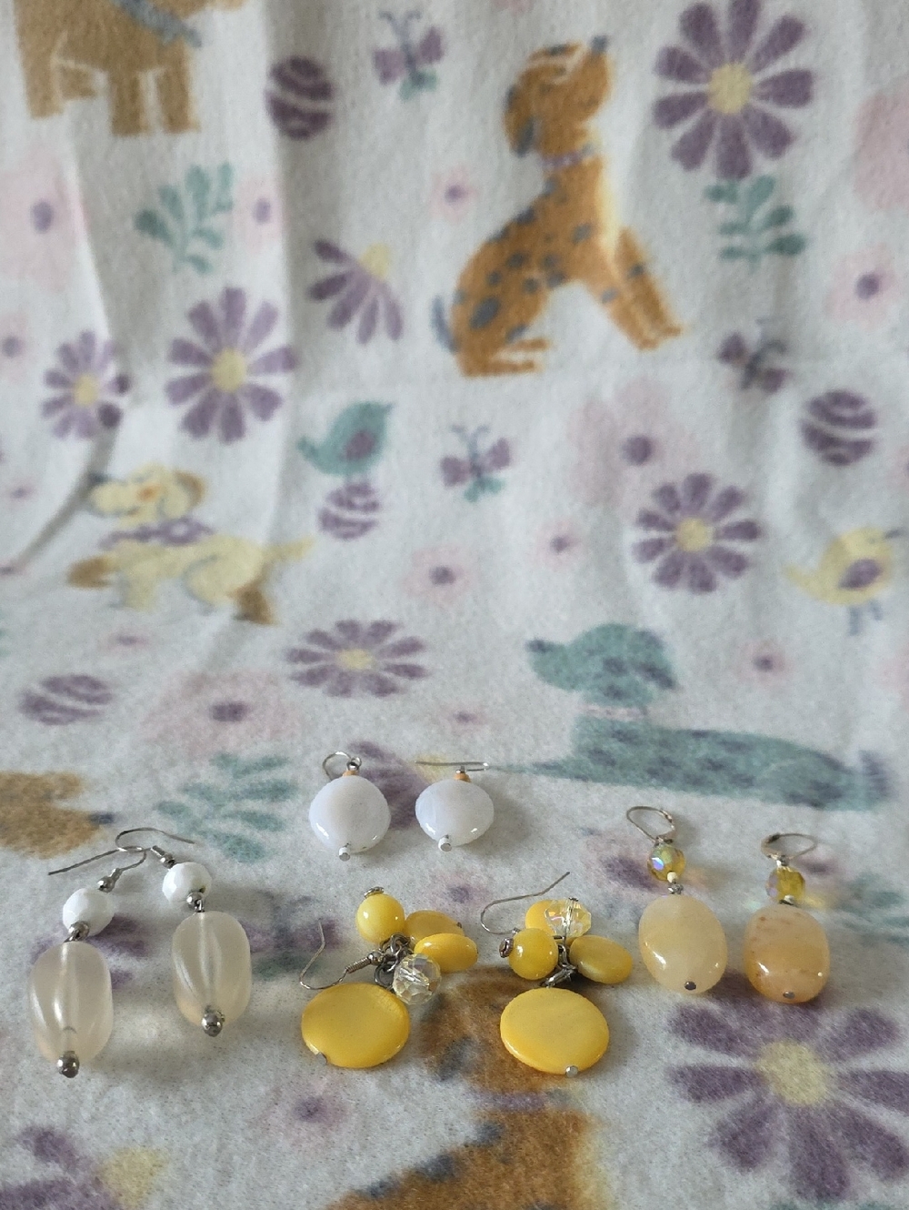 Yellow and White Beaded Earrings Set - 5 Pairs
